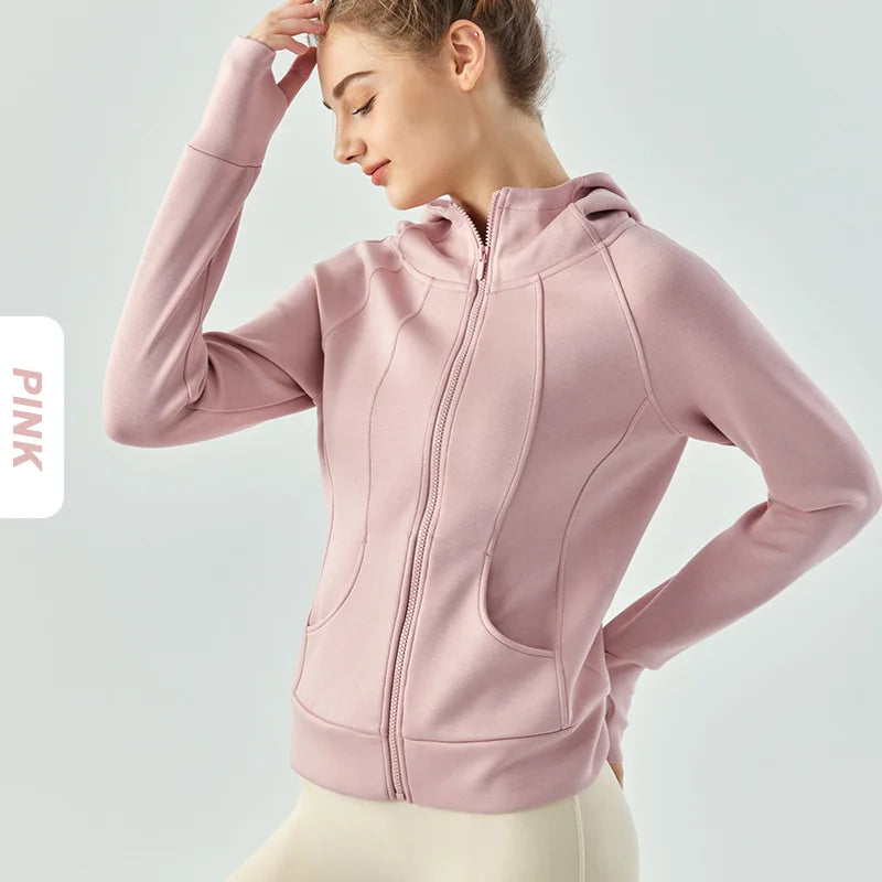 Women's Winter Fleece Zip-Up Hoodie Jacket | Long Sleeve, Thumb Hole, Warm Outdoor Fitness Style Xena