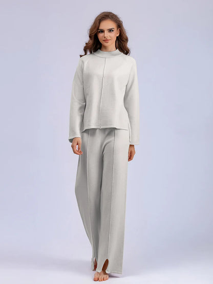 Women's Knitted Loose-Fit Pullover Sweater & Wide-Leg Pants Set – Solid Color, Casual Knitwear for Home and Lounge Ashlyn