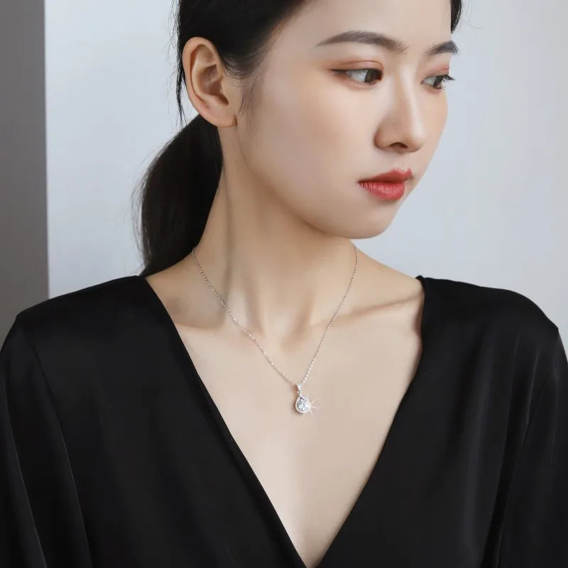 Fine Jewelry: Husky Pear-Shaped Diamond Pendant Necklace – S925 Sterling Silver VVS1 Moissanite Chain for Women