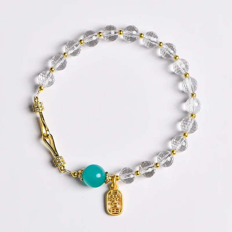 High-Quality White Crystal & Sea Blue Amazonite Beaded Bracelet – Trendy Natural Crystal Energy Healing Jewelry