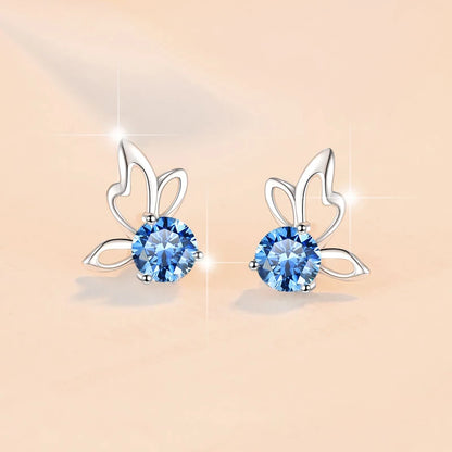 Fine Jewelry | 0.5Ct×2 Round Blue Moissanite Angel Wing Earrings | GRA Certified S925 Sterling Silver Studs for Women Jen