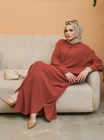Bat Sleeve Loose-Fit Abaya – Solid Color Dubai & Turkey Style Muslim Dress | One-Size Modest Robe for Women Aleena