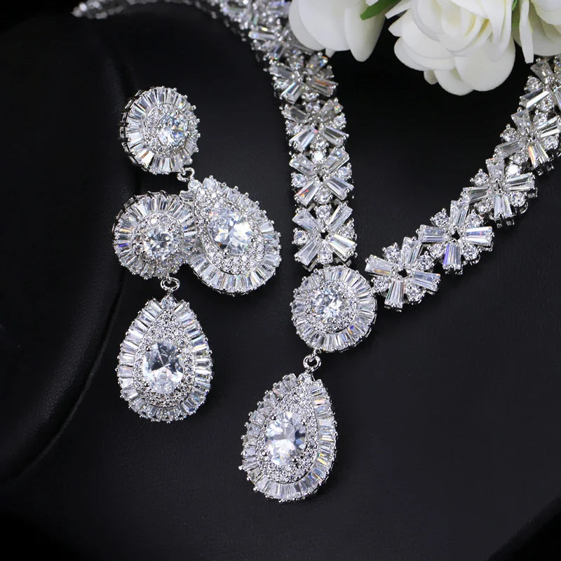 4-Piece Sparkling Cubic Zirconia Jewelry Set | Luxury Necklace, Earrings, Bracelet & Ring for Women Amanda