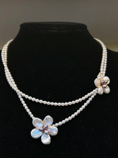 Natural Potato & Freshwater Pearl Necklace with Baroque Petal‑Shaped Design