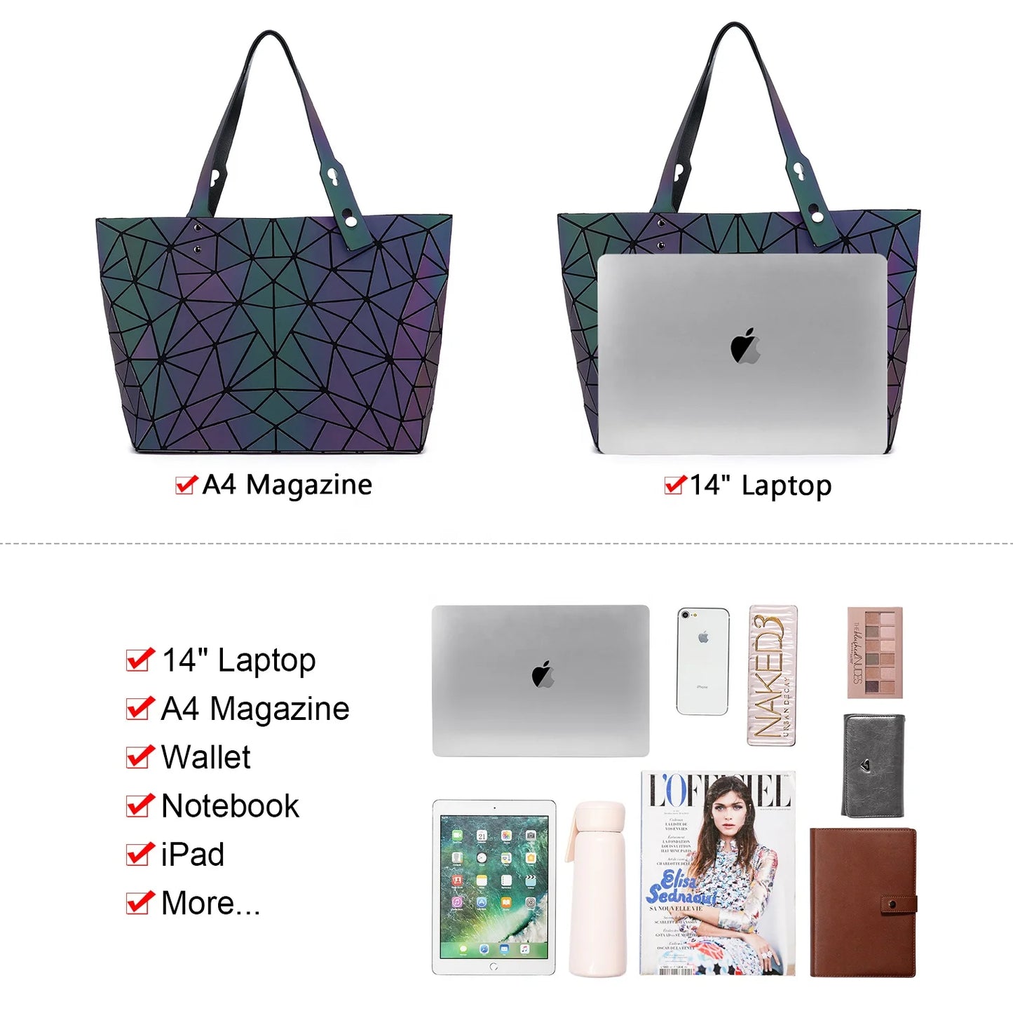 Shoulder Bags Wallet 3 Pieces Set Ladies Geometric Luminous Bag Jela