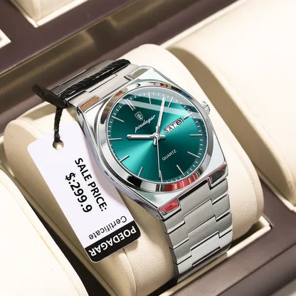 POEDAGAR 930 Ultra-Thin Quartz Watch for Men – Stainless Steel Bracelet, Waterproof, Luminous Men's Wristwatch