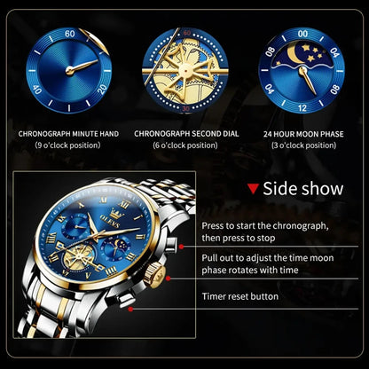 OLEVS 2859 Men's Chronograph Watch – Fashion Business Stainless Steel Quartz Wristwatch, Waterproof and Stylish
