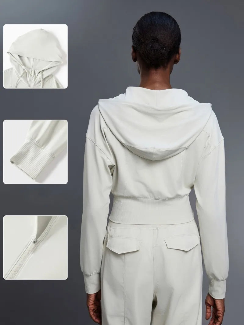 Women's Full-Zip Hoodie Sweatshirt – Long-Sleeve Gym Workout Fitness Jacket, Athletic Suit for Autumn