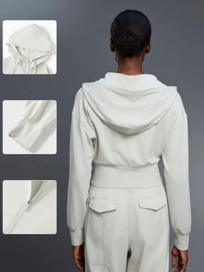 Women's Full-Zip Hoodie Sweatshirt – Long-Sleeve Gym Workout Fitness Jacket, Athletic Suit for Autumn