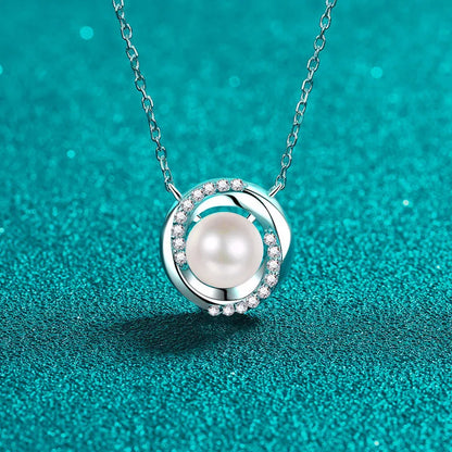 S925 Sterling Silver Pendant Necklace | Moissanite Diamond Pearl Jamilah