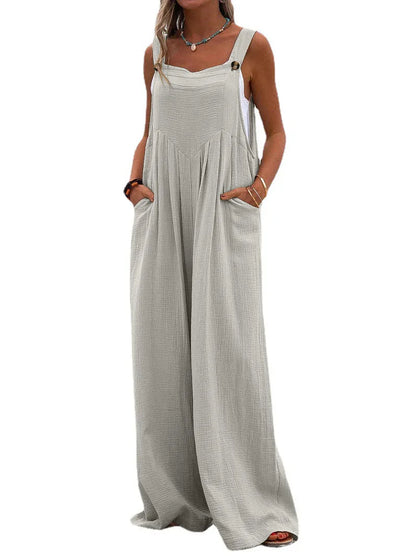 Women's Wide-Leg Overalls | Casual Cotton Linen Baggy Jumpsuit Shaina