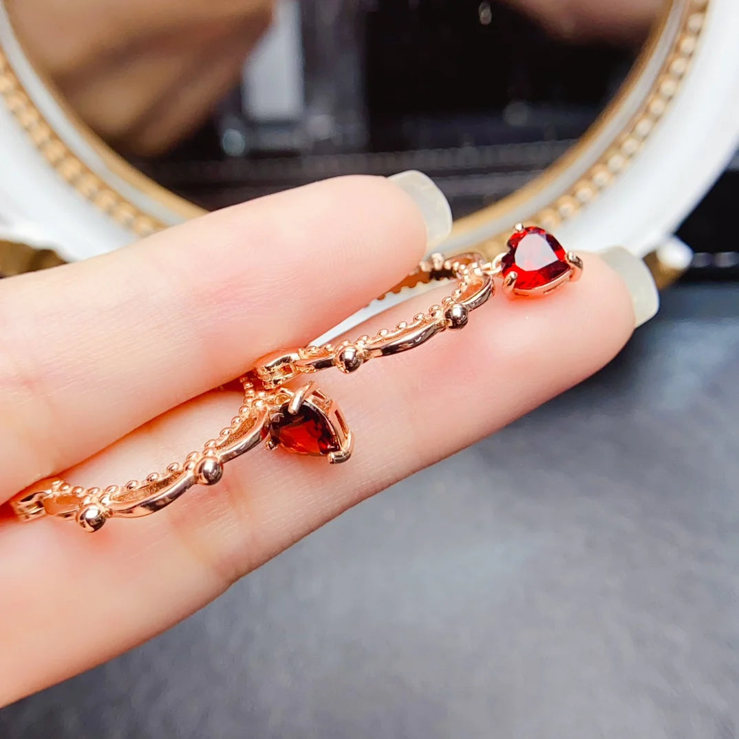 Natural Garnet Gemstone Earrings – 925 Sterling Silver Fine Jewelry for Women | Elegant January Birthstone Gift