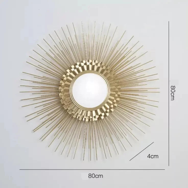 Sunburst Round Gold Frame Wall Mirror – Metal Art for Living Room Background and Home Decor