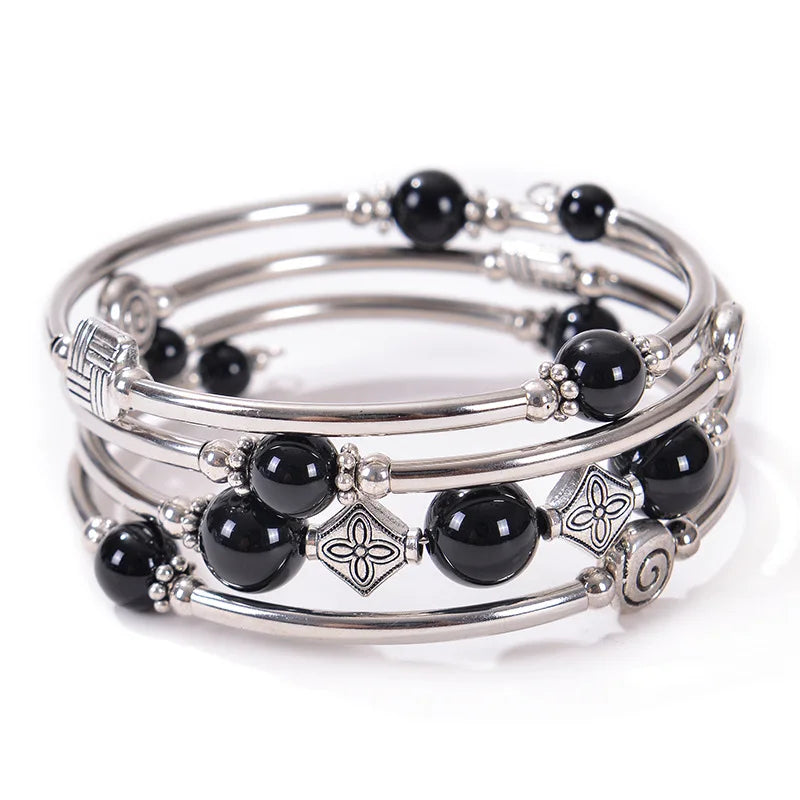 Fashion Charm Natural Stone Beaded Bracelet – Turquoise Crystal Multilayer Spiral Memory Wrap Bangle for Women Helena