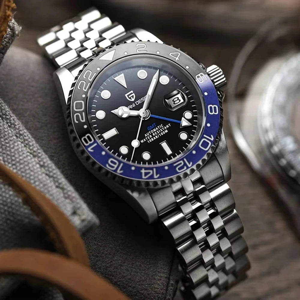 PAGANI DESIGN PD‑1662 Men’s GMT Automatic Mechanical Watch | Sapphire Glass, Stainless Steel, 100M Waterproof Luxury Timepiece