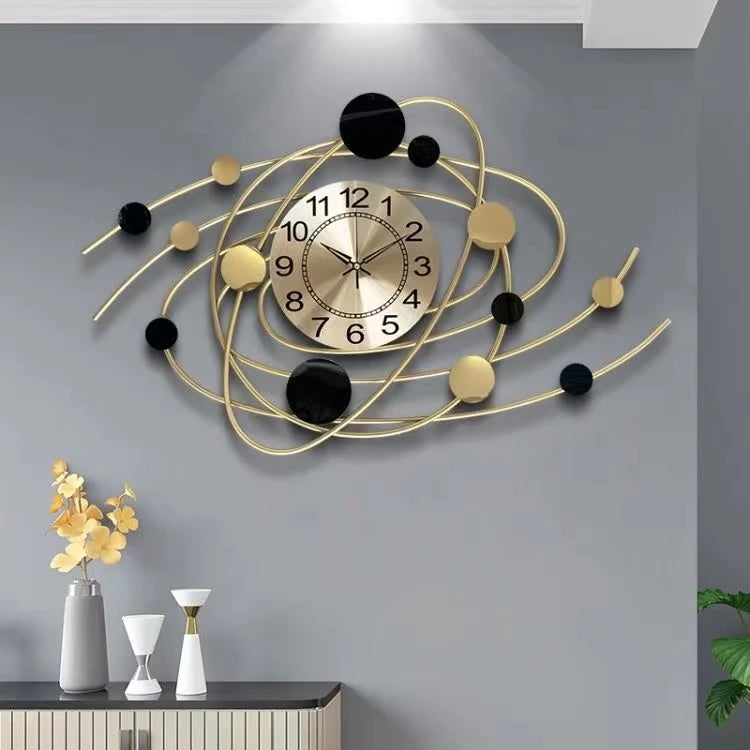 Large 3D Metal Wall Clock – Modern Iron Gold Decorative Designer Clock for Home Decor