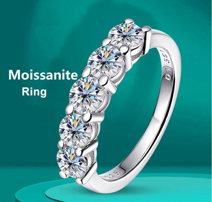 925 Sterling Silver 18K Gold Plated Moissanite Ring – 5-Stone 0.3ct Diamond Tennis Eternity Band for Engagement | Fine Jewelry Judith
