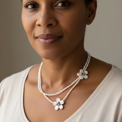Natural Potato & Freshwater Pearl Necklace with Baroque Petal‑Shaped Design