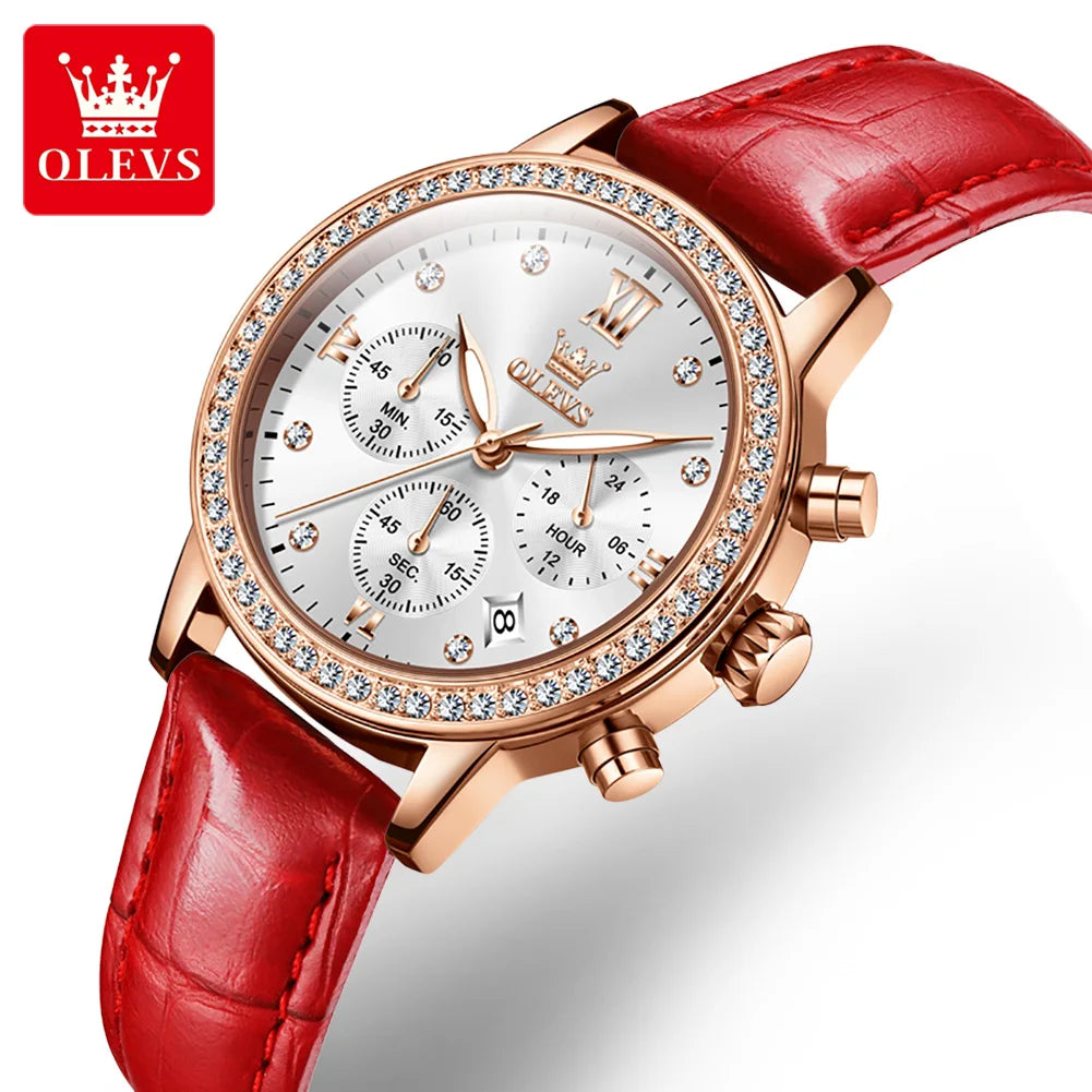 OLEVS 9933 Women's Luxury Quartz Watch - Elegant Leather Band, Stylish Analog Design for Ladies