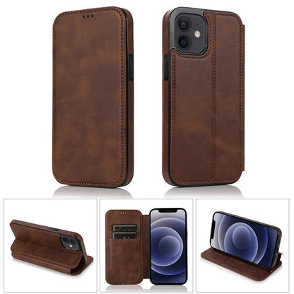 Retro PU Leather Flip Wallet Phone Case | Multi-Card Holder Magnetic Cover for iPhone 11, 12, XS, SE, 7, 8