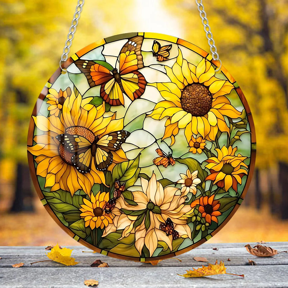 Tree of Life Suncatcher – 15cm Round Dyed Acrylic Window Hanging with Metal Chain, Peaceful Home Decor Gift