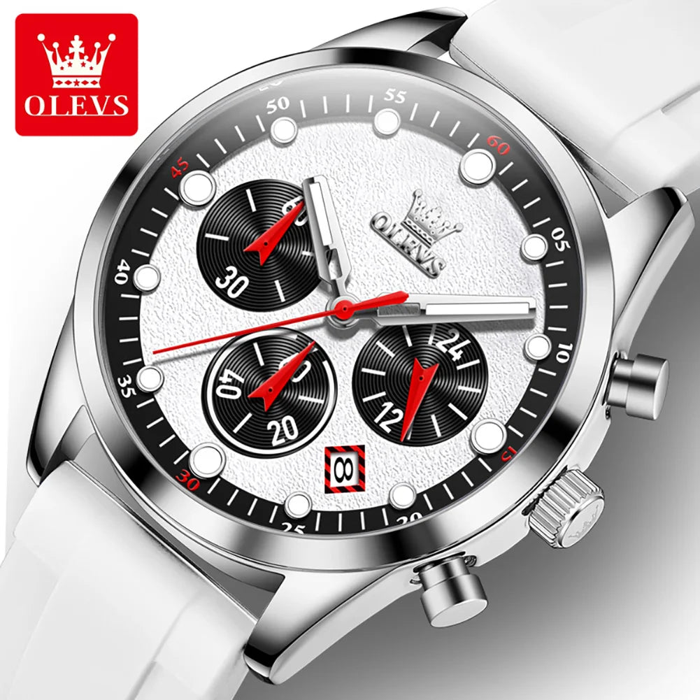 OLEVS 5602 Chronograph Sport Quartz Watch - Fashion Wine Barrel Case, Silicone Strap, Unisex Design for Men and Women