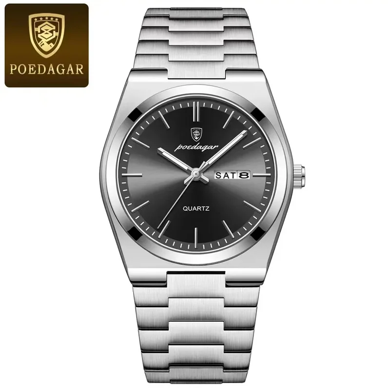 POEDAGAR 930 Ultra-Thin Quartz Watch for Men – Stainless Steel Bracelet, Waterproof, Luminous Men's Wristwatch