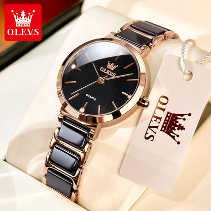 OLEVS 5877 Women's Ceramic Business Watch – Stylish Waterproof Quartz Wristwatch for Ladies Roxane