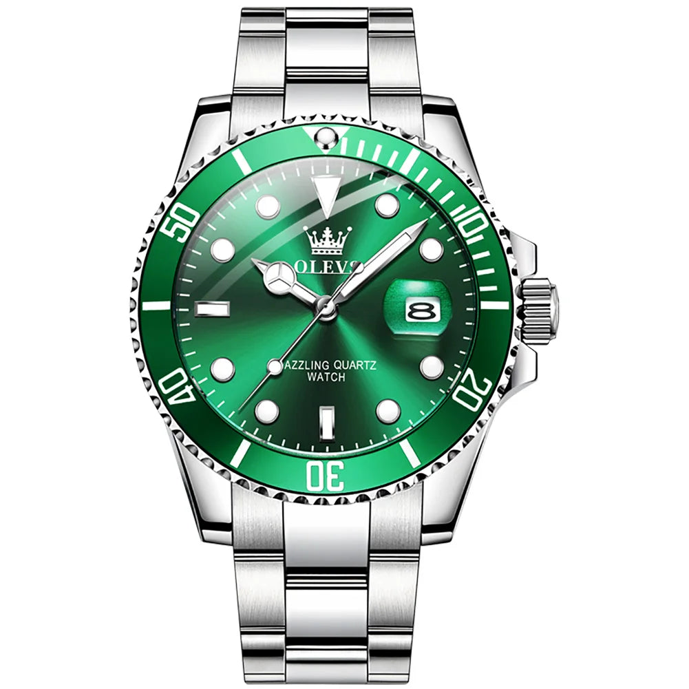 OLEVS 5885 Diamond Watch for Men – Fashionable Business Quartz Wristwatch with Steel Band, Waterproof, Luminous, and Sport Design
