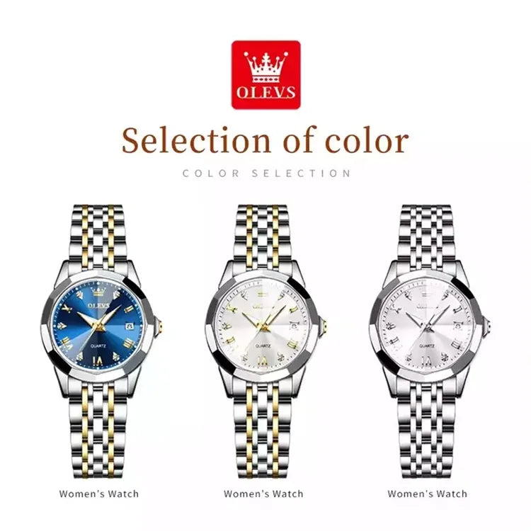 OLEVS 9931 Women's Quartz Watch – Original Luxury Stainless Steel Dual Calendar Waterproof Ladies Wristwatch Sidone