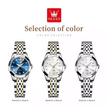 OLEVS 9931 Women's Quartz Watch – Original Luxury Stainless Steel Dual Calendar Waterproof Ladies Wristwatch Sidone