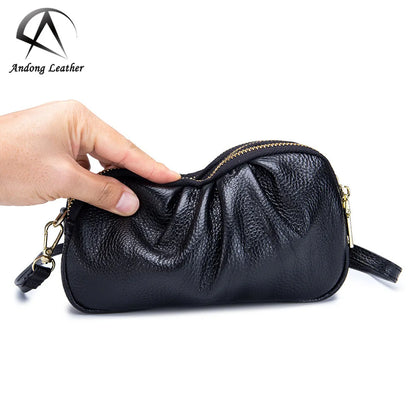 Women Genuine Cow Leather Shoulder Bag Simple Cowhide Large Phone Pocket Sling Bag Nelly