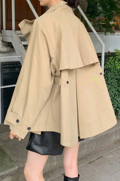Korean Retro Short Trench Coat – Autumn British Style Stand-Up Collar Cloak Design Meg