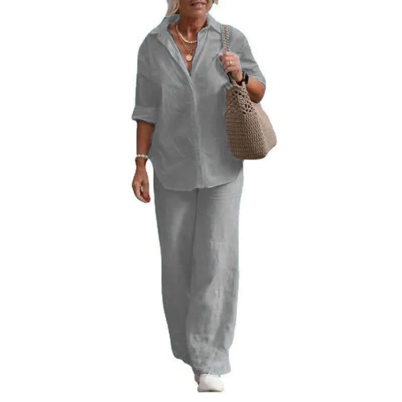 Women Casual Solid Color Pants Wide Leg Set