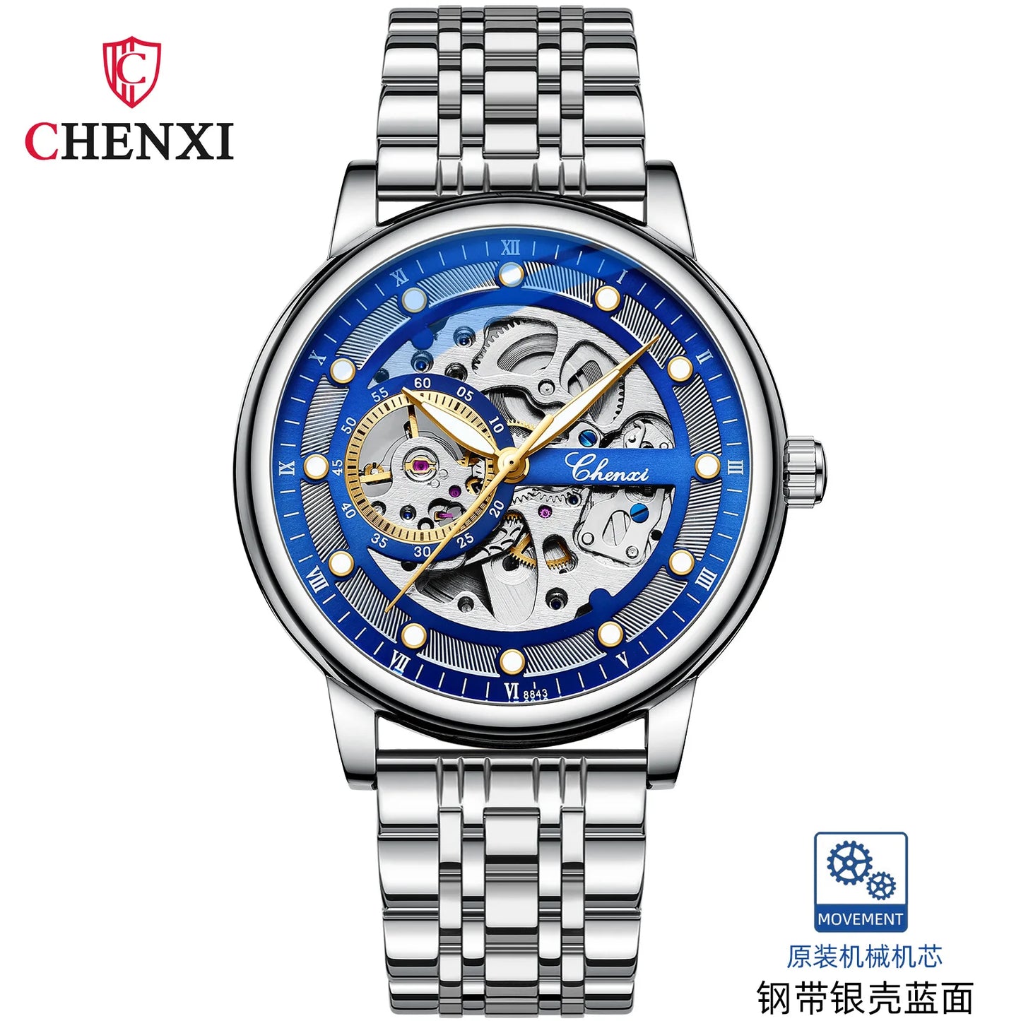 CHENXI 8843 Men’s Luxury Mechanical Watch – Automatic Skeleton Design, Waterproof Business Wristwatch