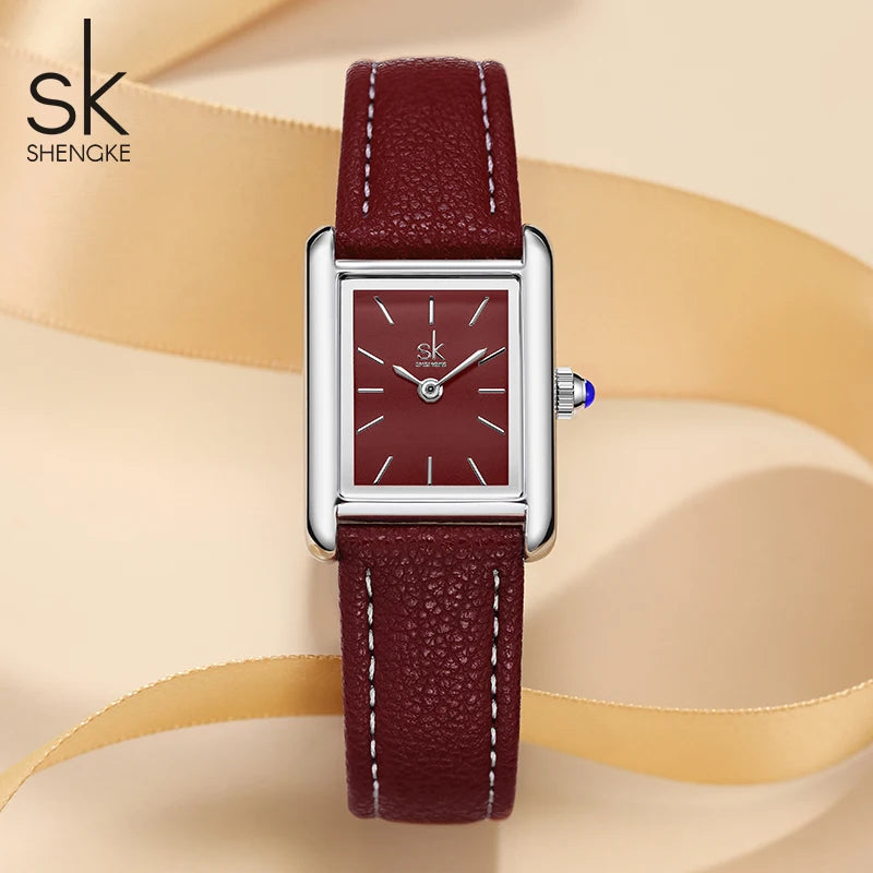 Shengke Women’s Silver Leather Watch – Elegant Ladies’ Quartz Wristwatch with Gift Box Temperance