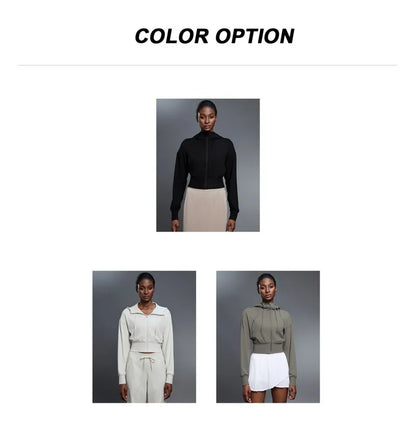 Women's Full-Zip Hoodie Sweatshirt – Long-Sleeve Gym Workout Fitness Jacket, Athletic Suit for Autumn