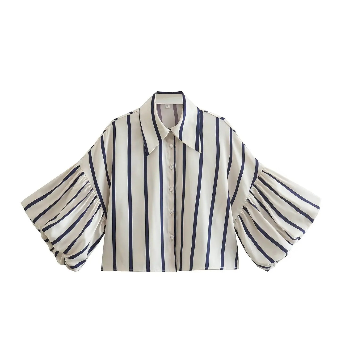 Women's Vintage Print Cropped Blouse – Loose, Comfortable with Puff Sleeves and Back Elastic