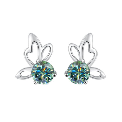 Fine Jewelry | 0.5Ct×2 Round Blue Moissanite Angel Wing Earrings | GRA Certified S925 Sterling Silver Studs for Women Jen