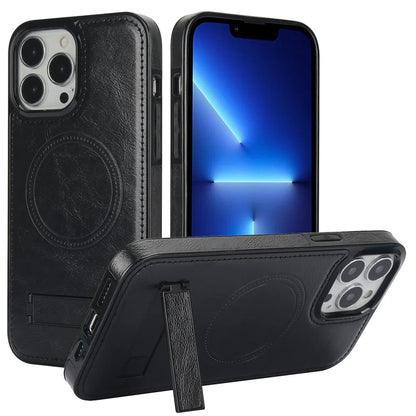 Luxury Leather Strong Magnetic Wireless Charging Mobile Case for iPhone 15 14 12 Pro Max Kickstand Phone Case
