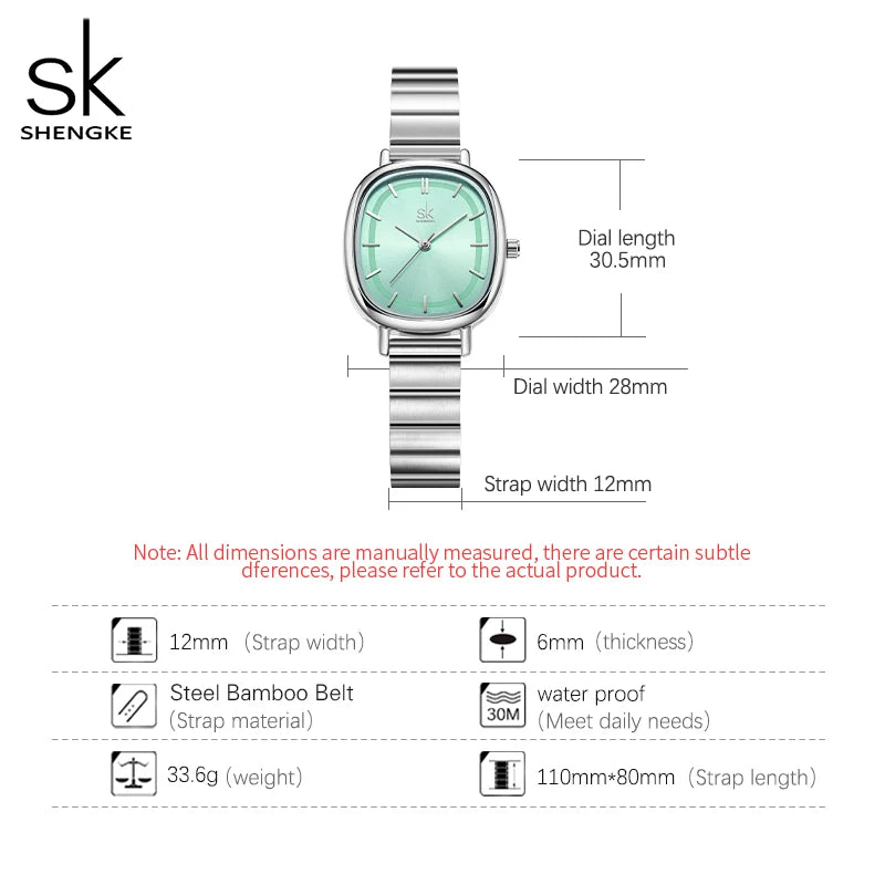 Shengke Women's Fashion Square Quartz Watch – Elegant Gold & Rose Gold Bracelet Watch, Minimalist Stainless Steel Design