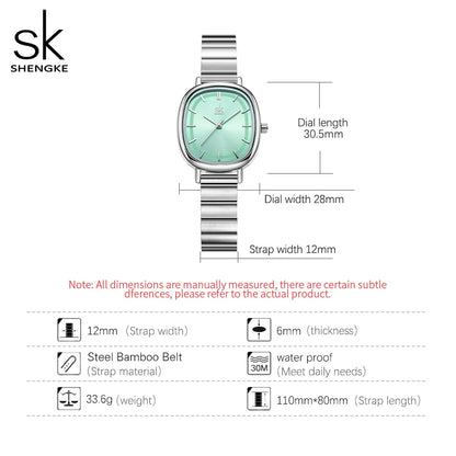 Shengke Women's Fashion Square Quartz Watch – Elegant Gold & Rose Gold Bracelet Watch, Minimalist Stainless Steel Design