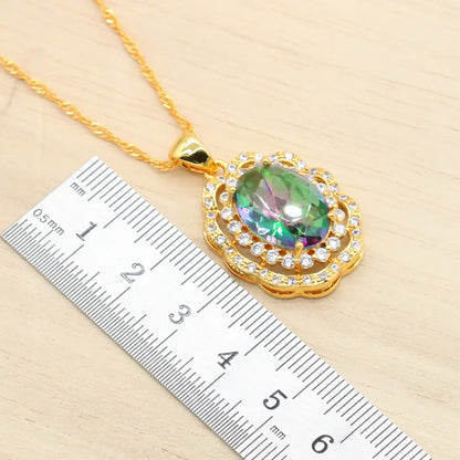 Rainbow Stones Gold Jewelry Set for Women – Bracelet, Earrings, Necklace, and Ring | Perfect Gift for Parties & Birthdays Priscille