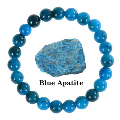 8mm Blue Apatite Natural Stone Beaded Bracelet | Handmade Geometric Elastic Crystal Jewelry for Health & Wellness Elysia