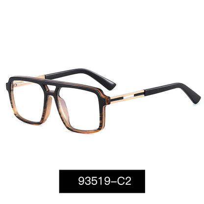 Men's Large Square Frame Glasses – TR90 + Metal Blue Light Blocking Double Bridge Eyewear
