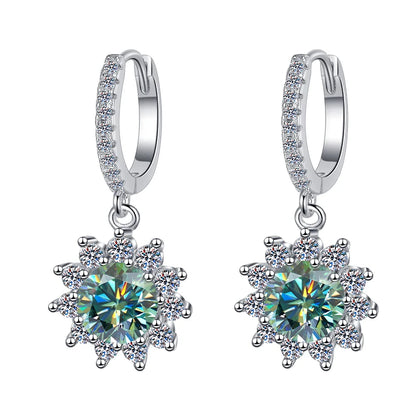 Fine Jewelry | Flower Shape S925 Sterling Silver Moissanite Earrings | 1Ct/0.5Ct Blue & Pink Stud and Hoop Design | GRA Certified Pamela