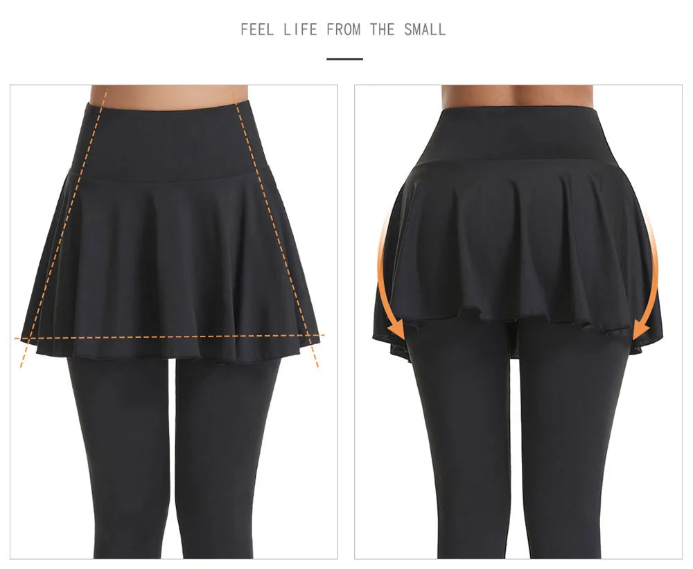Women’s Double‑Layer Running Skirt Leggings – Elastic Waist Tennis Skirt with Built‑In Shorts for Gym & Sports