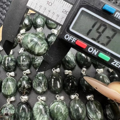 Green Seraphinite Pendant – Natural Gemstone Jewelry with 925 Silver Hook Oval Design