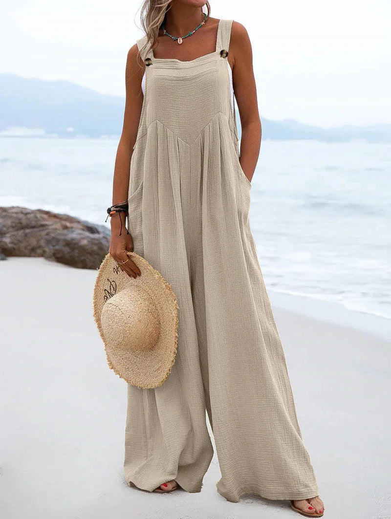 Women's Wide-Leg Overalls | Casual Cotton Linen Baggy Jumpsuit Shaina