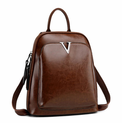 Vintage Waxy Cow Leather Backpack for Women - Stylish Ladies' School and Everyday Bag Cassy